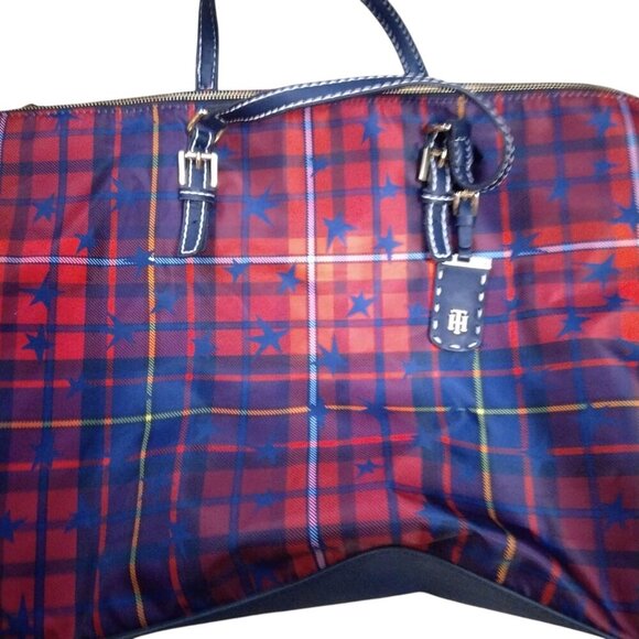 Tommy Hilfiger Crossbody Tote Purse Messenger Bag Red and Blue Plaid Stars - Picture 3 of 9